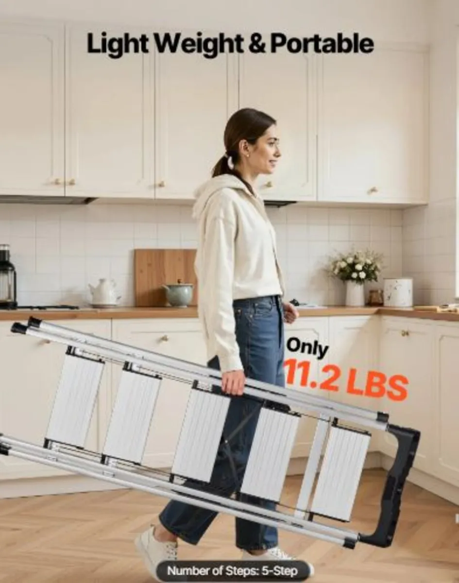 5 Step Ladder, Folding Step Stool with Wide Anti - Image 3