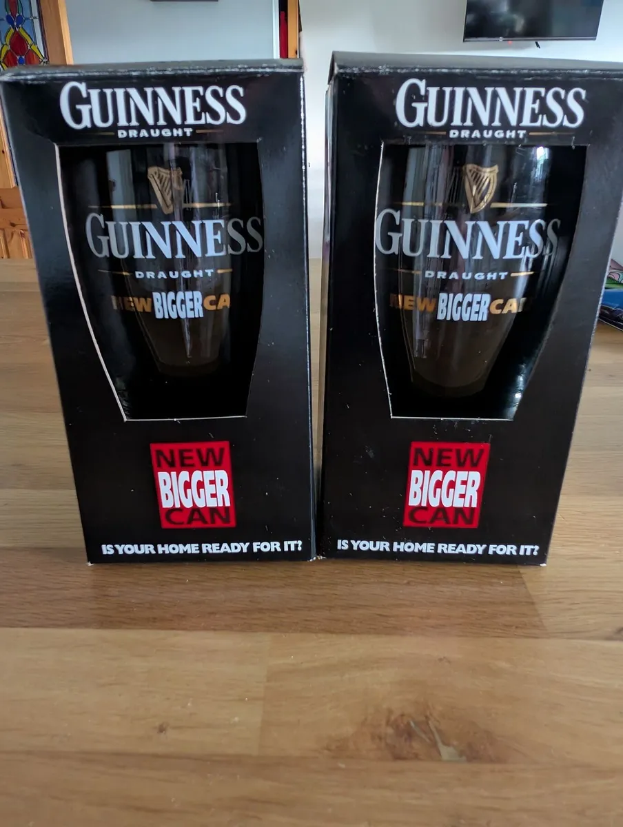 Pair Guinness Draught New Bigger Can Pint Glasses - Image 1