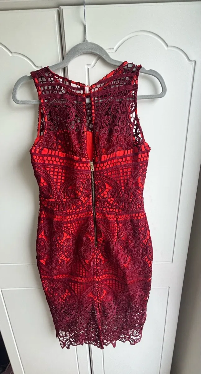 River Island New Burgundy Lace Midi Bodycon Dress - Image 3