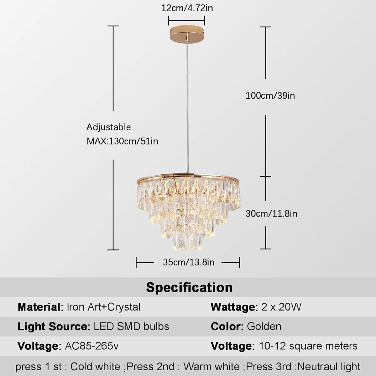 Crystal LED Ceiling Light Chandelier Pendant - Image 2
