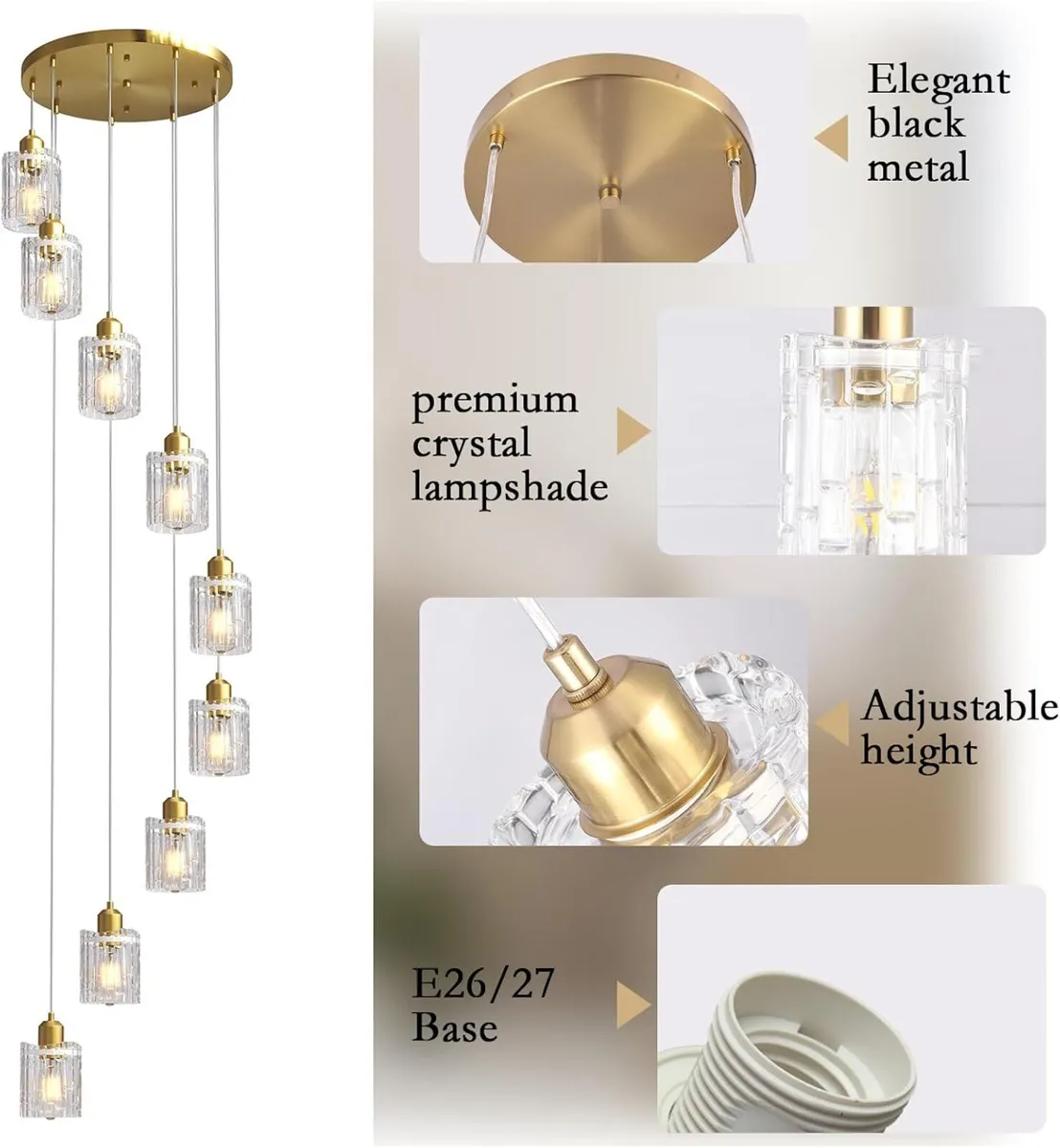 Glass Ceiling Pendant Light Modern 3-Light Chrome - Image 3