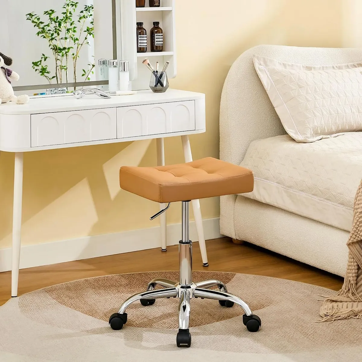 Office Stool with Wheels Faux Leather Workbench - Image 1