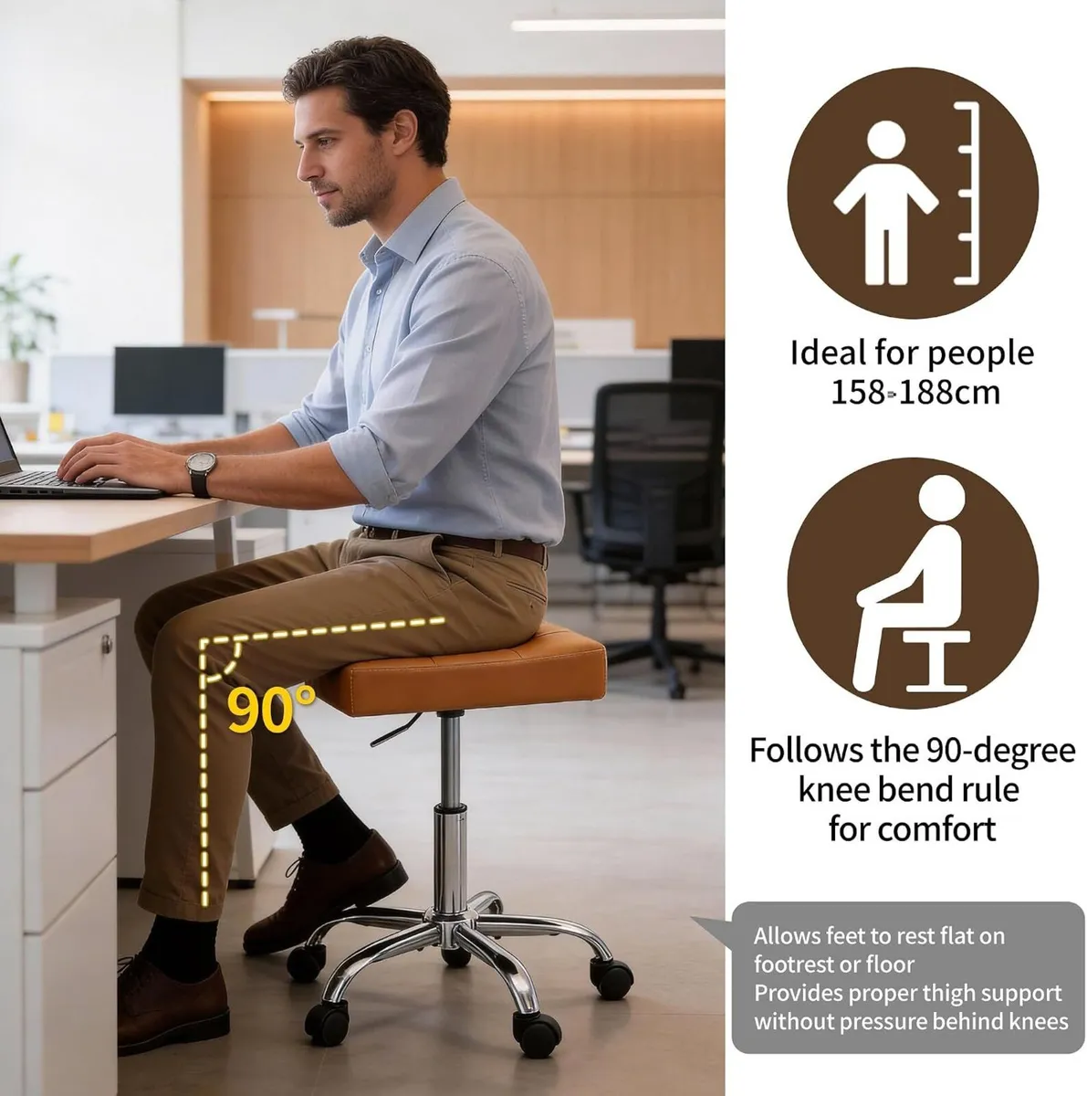 Office Stool with Wheels Faux Leather Workbench - Image 3