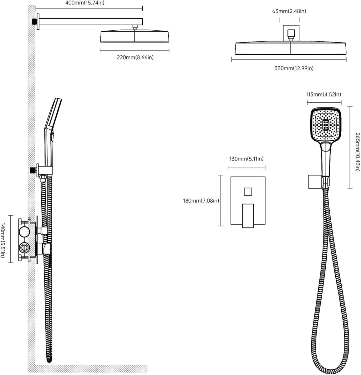 Concealed Shower Mixer Set with Rainfall Head - Image 3