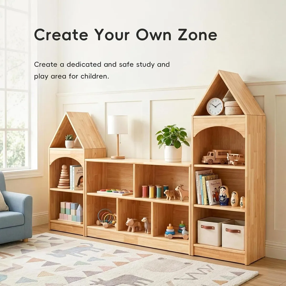 Wood 5-Compartment Kids Shelf L Toy - Image 3