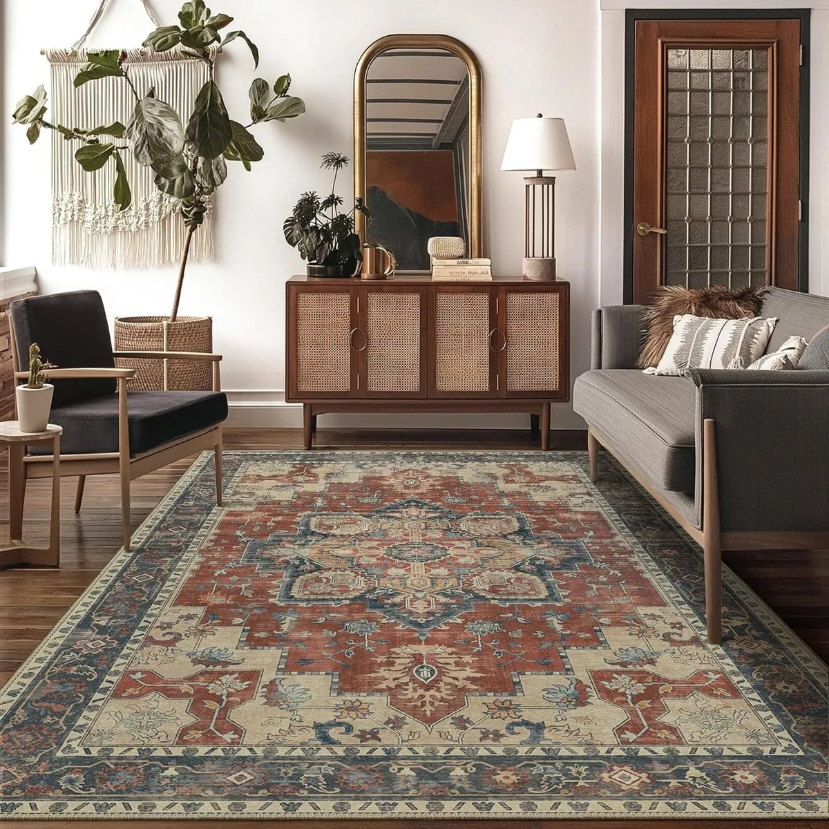 Large Rug Heritage Washable Non-Slip Vintage Boho - Image 1