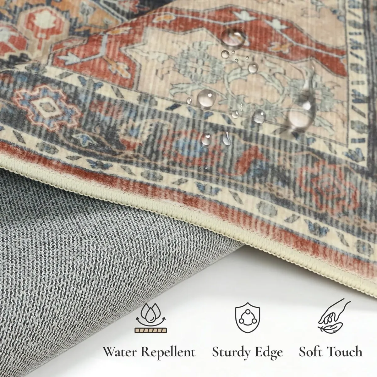 Large Rug Heritage Washable Non-Slip Vintage Boho - Image 2