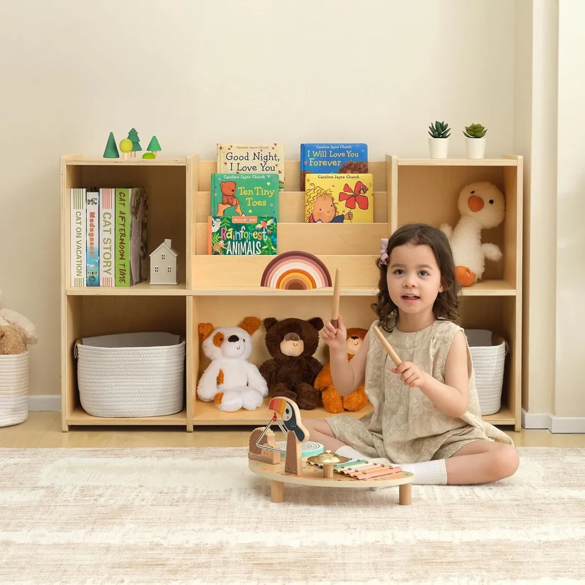 Kids Bookshelf and Toy Storage Organiser with Book - Image 2