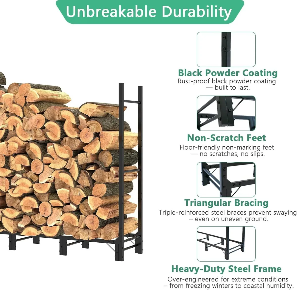 2.44m Outdoor Firewood Rack for Fireplace - Image 2