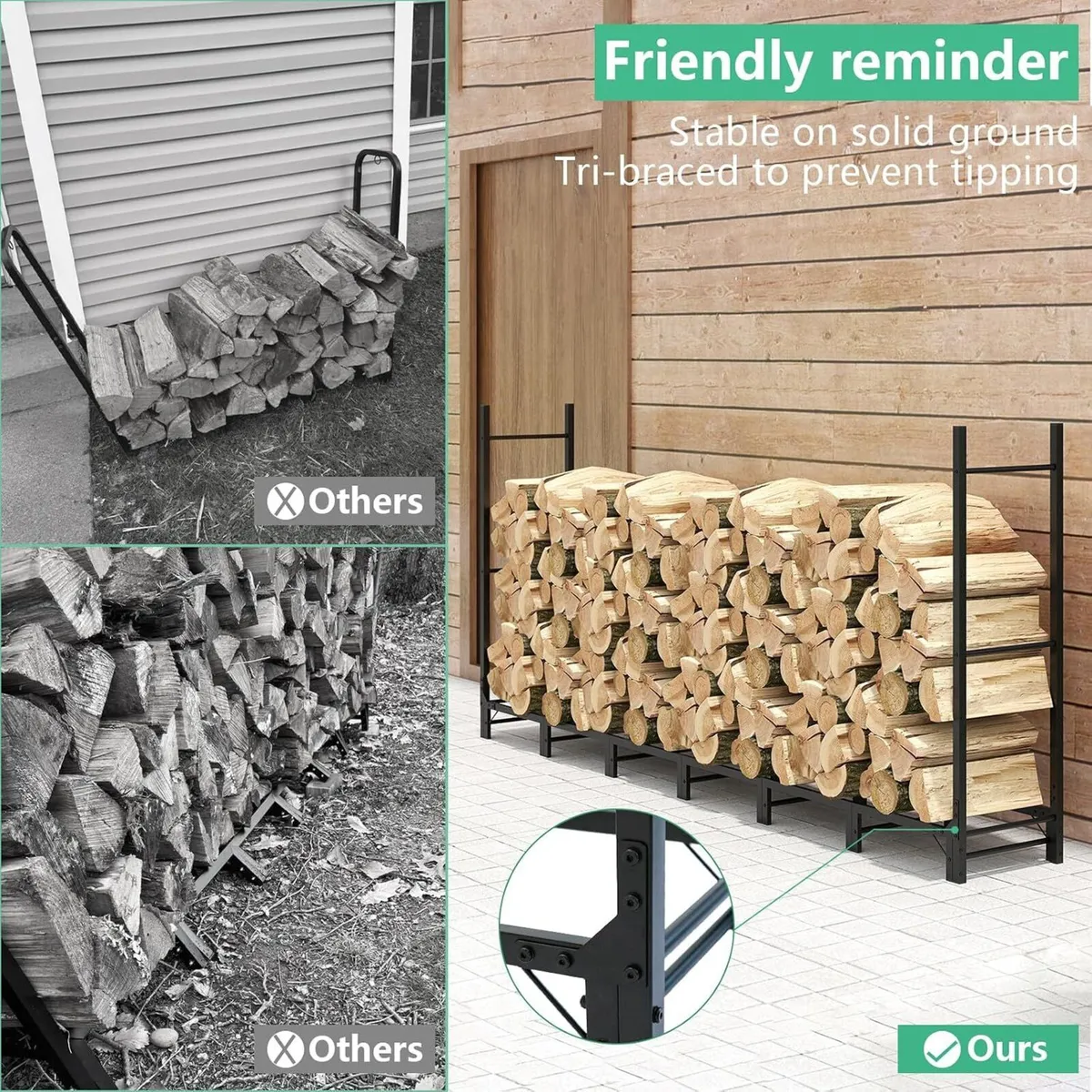 2.44m Outdoor Firewood Rack for Fireplace - Image 3