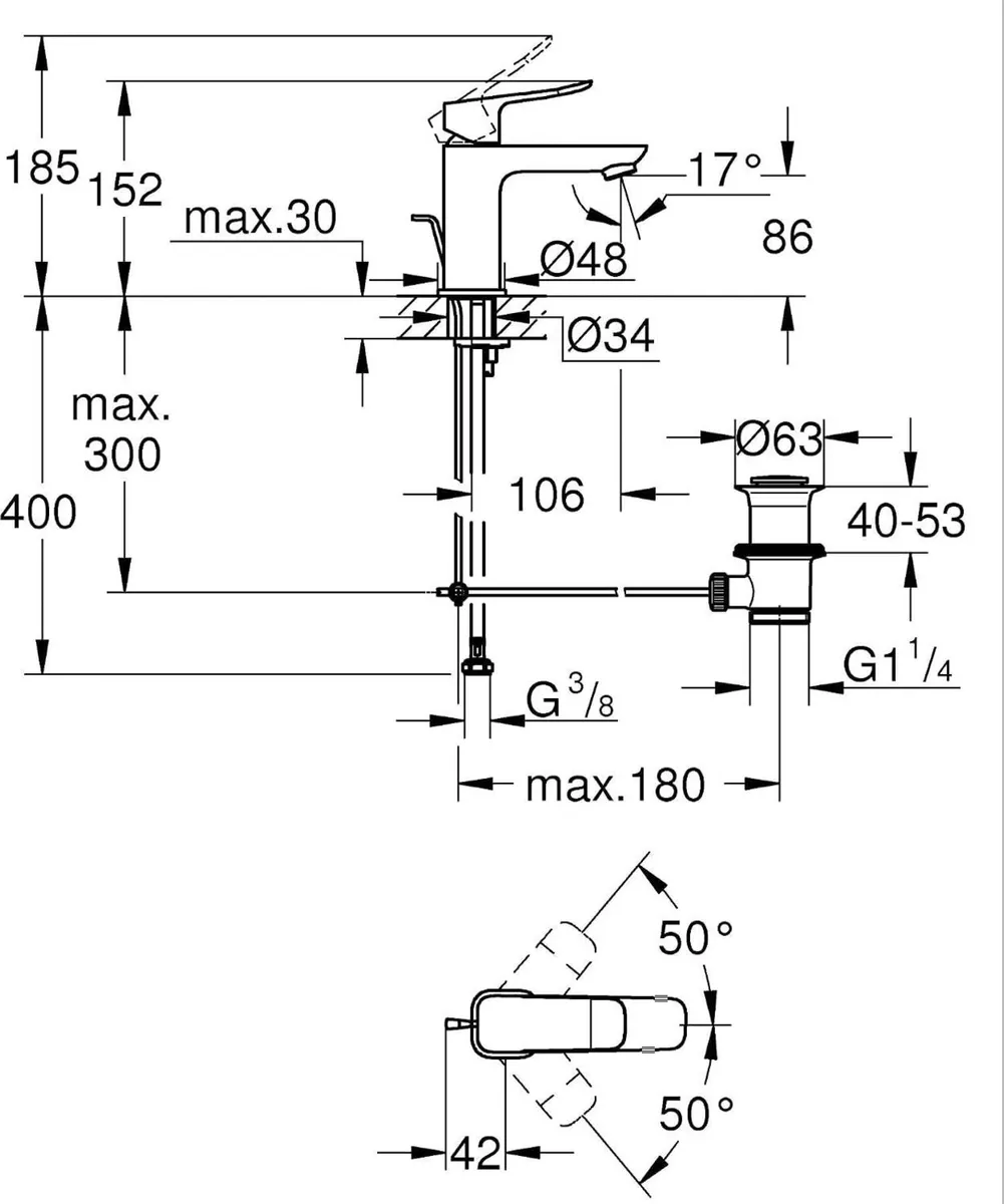 Dice Single Lever Basin Mixer Tap with Pop-Up - Image 3