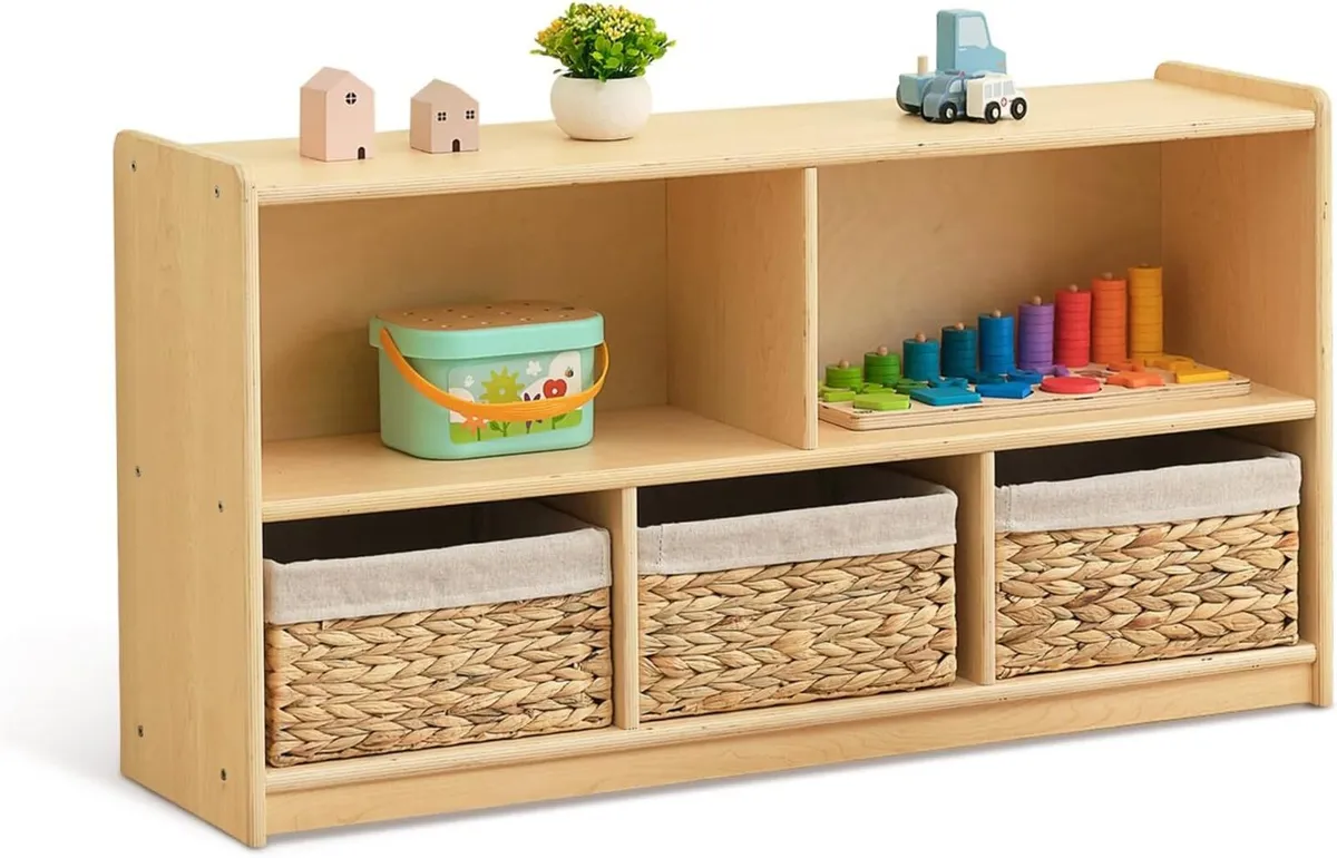Kids Shelf 5-Section Wooden Storage Cabinet Toy - Image 1