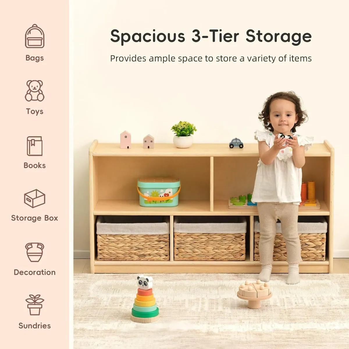 Kids Shelf 5-Section Wooden Storage Cabinet Toy - Image 4