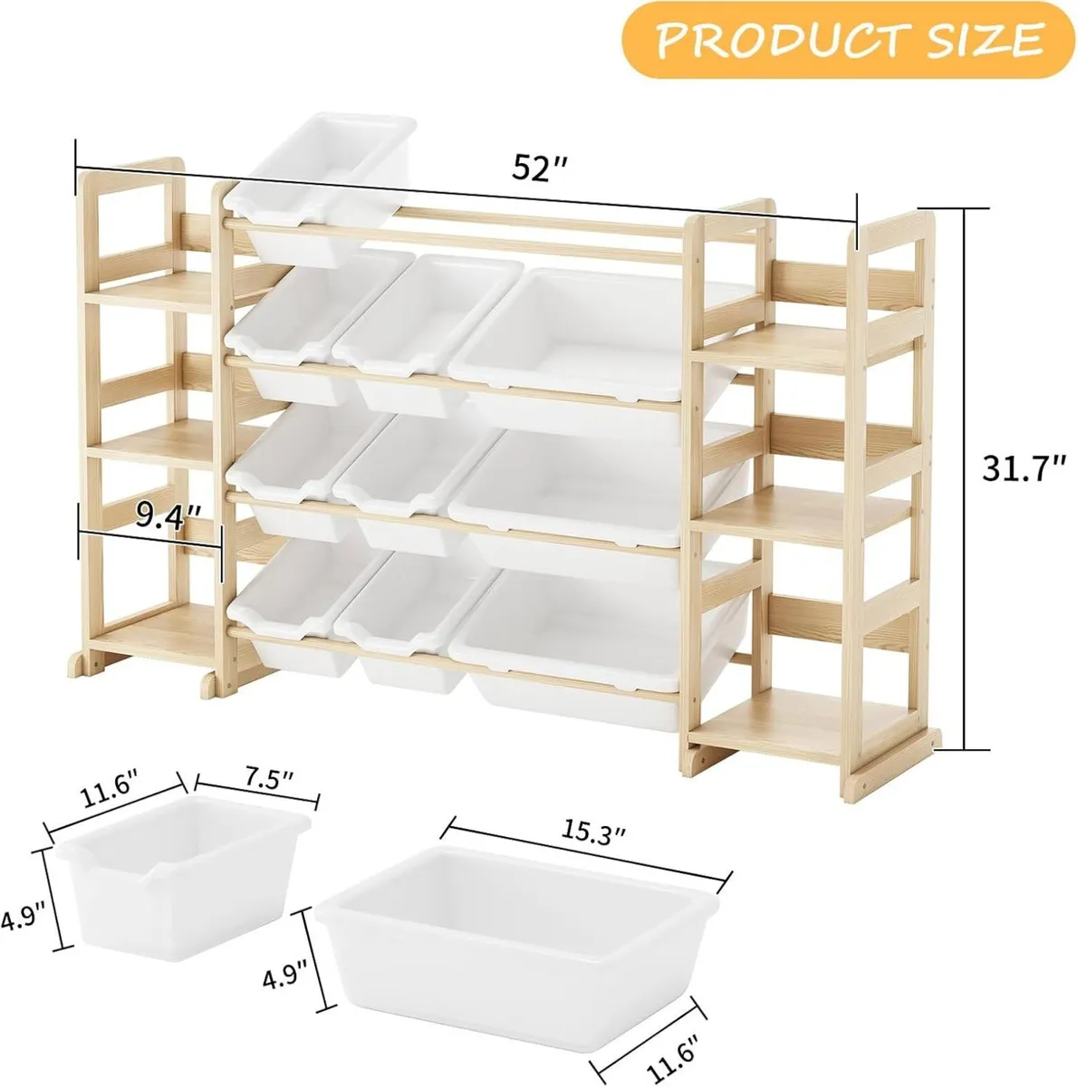 Extra Large Toy Storage Organiser Wooden with 6 - Image 2
