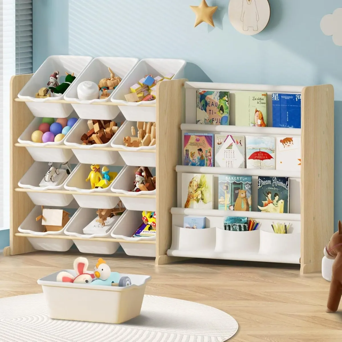 Toy Storage Organiser with Bookshelf 12 Bins - Image 1