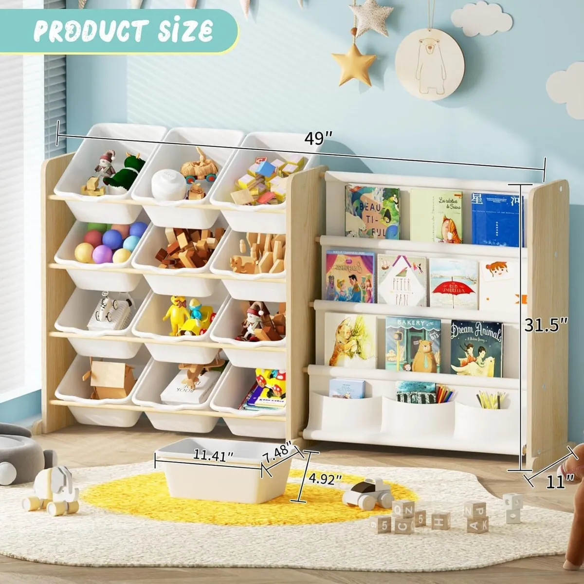 Toy Storage Organiser with Bookshelf 12 Bins - Image 2