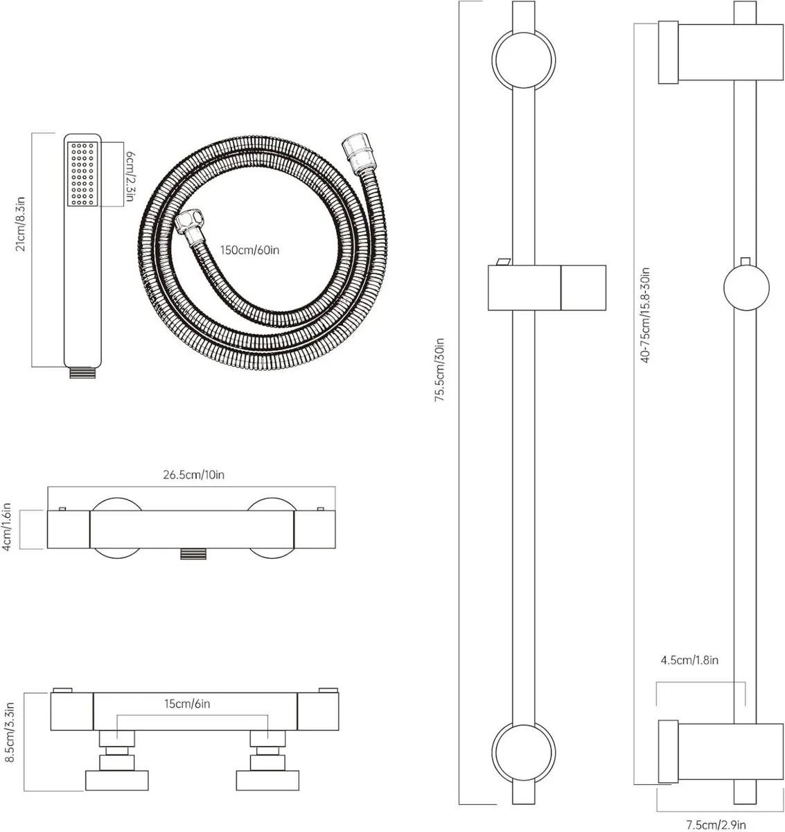 Shower Riser Rail Thermostatic Bath Mixer Wall - Image 2