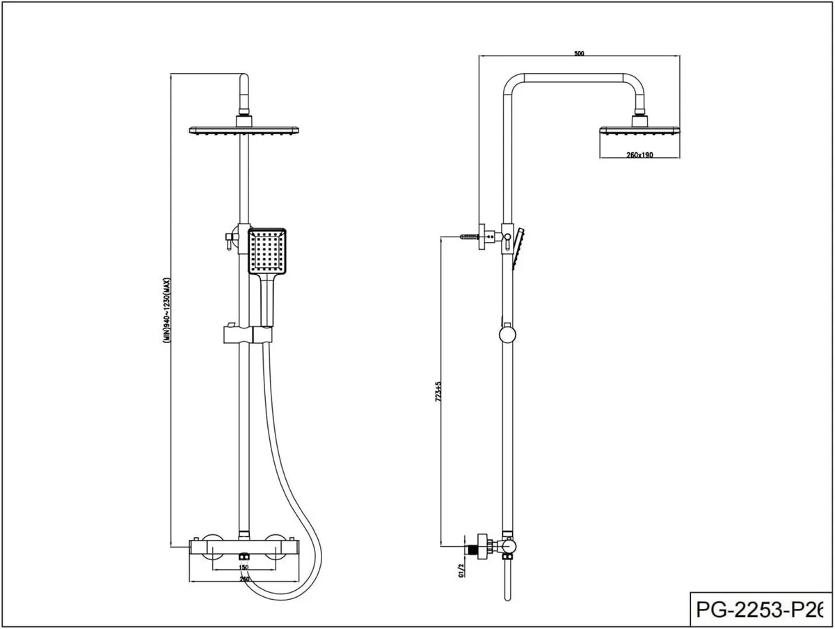 Thermostatic Shower Mixer Adjustable Height Set - Image 2