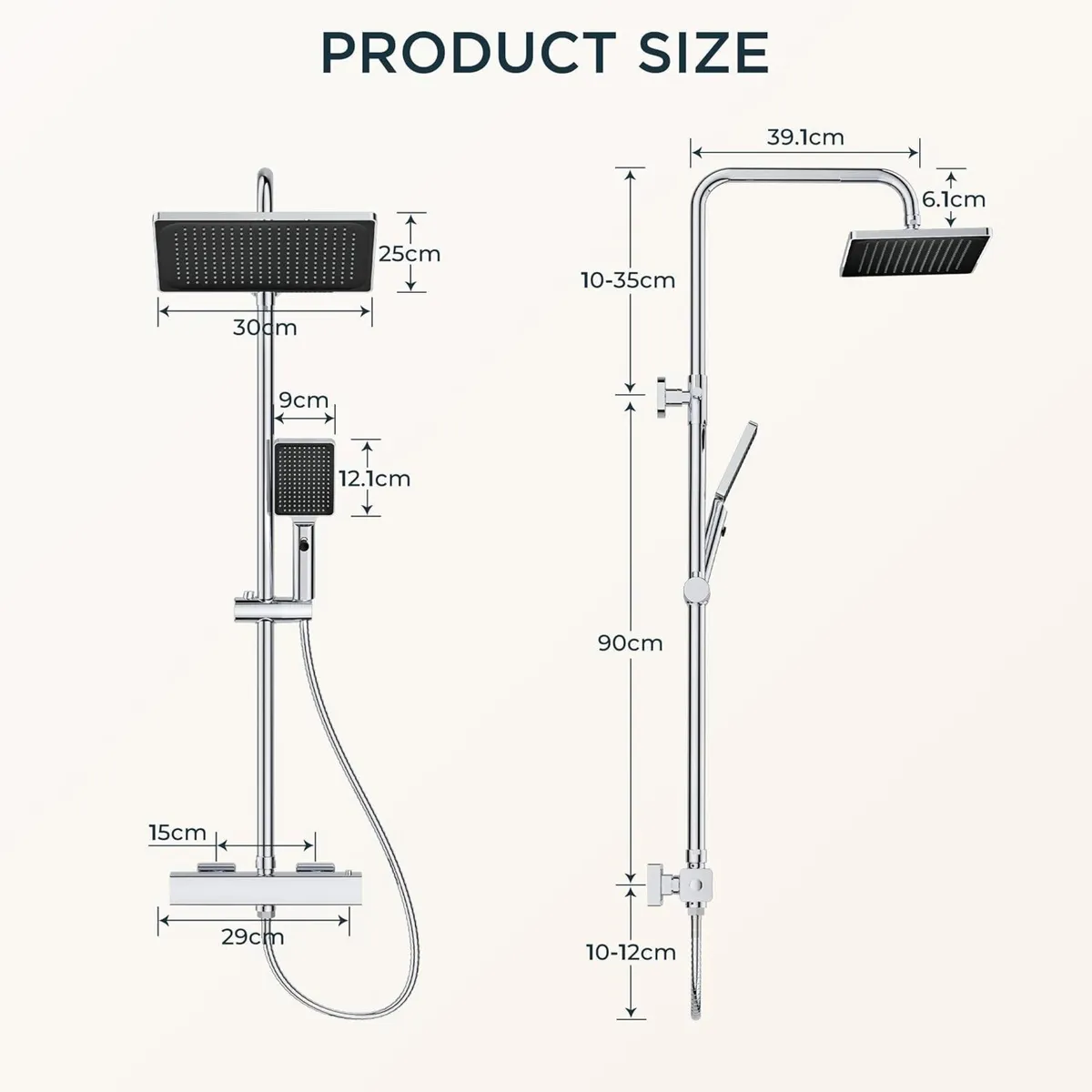 Thermostatic Shower Mixer Set Overhead Rainfall - Image 2