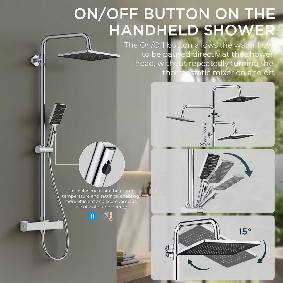 Thermostatic Shower Mixer Set Overhead Rainfall - Image 4