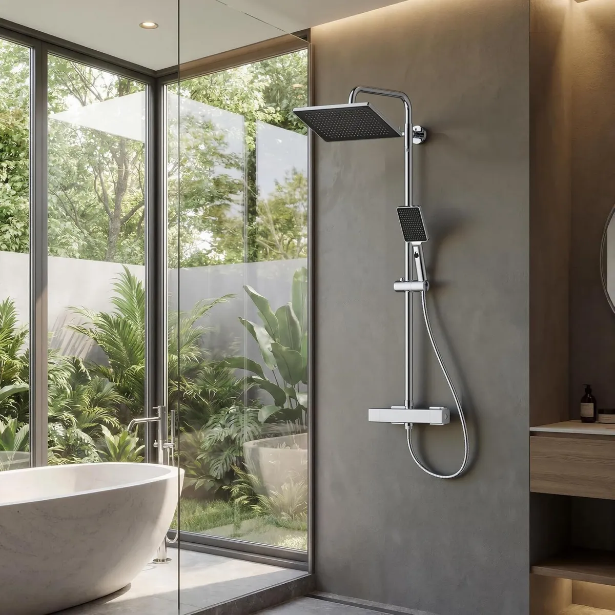 Thermostatic Shower Mixer Set Overhead Rainfall - Image 1