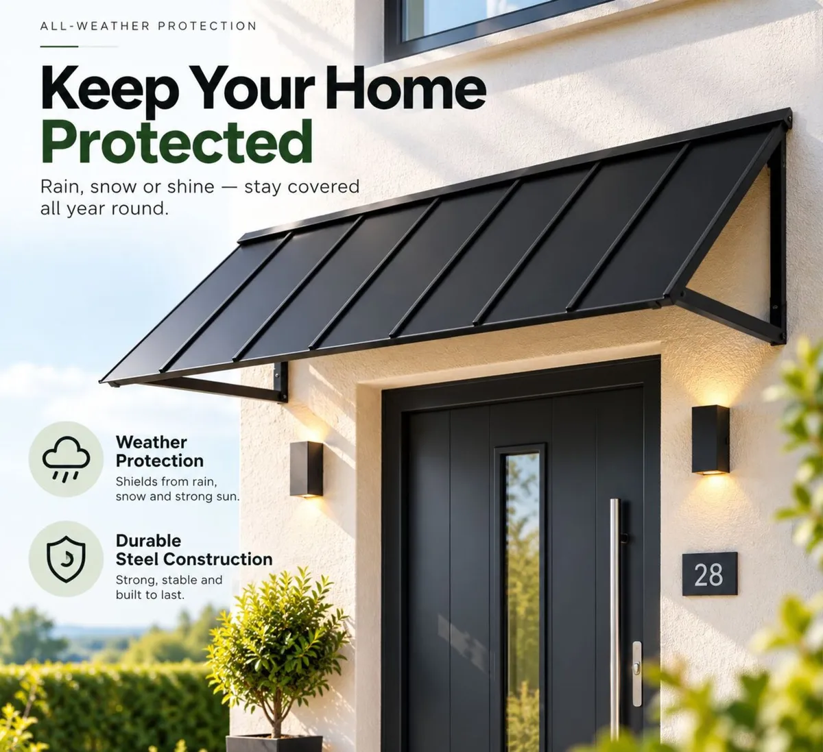 Fixed Metal Door & Window Awning 203 X 91cm Black - Image 1