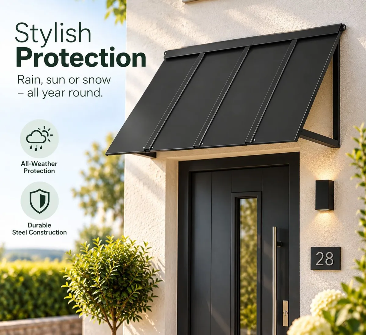 Fixed Metal Door & Window Awning 112.5 X 59cm Blac - Image 1