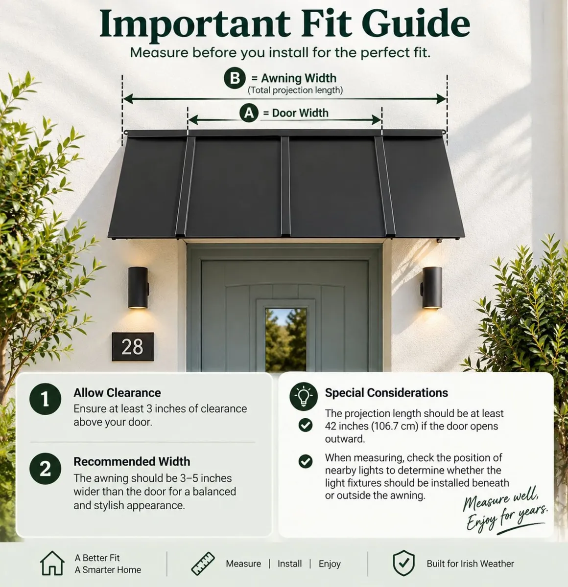 Fixed Metal Door & Window Awning 112.5 X 59cm Blac - Image 4