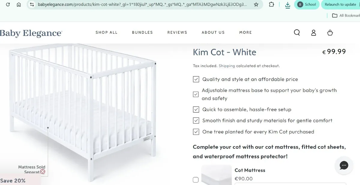 Baby Elegance Cot w/mattress - Image 1