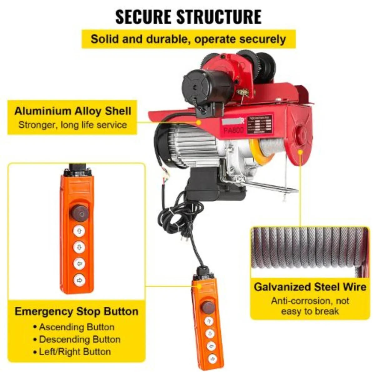 800Kg/1700Lbs Electric Trolley Hoist 1300W - Image 3
