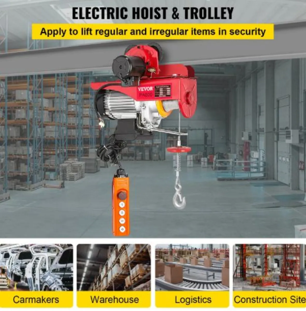 800Kg/1700Lbs Electric Trolley Hoist 1300W - Image 2