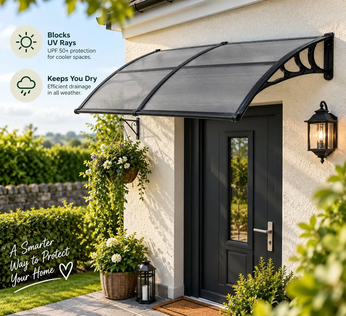 Fixed Metal Door & Window Awning 112.5 X 59cm Blac - Image 1