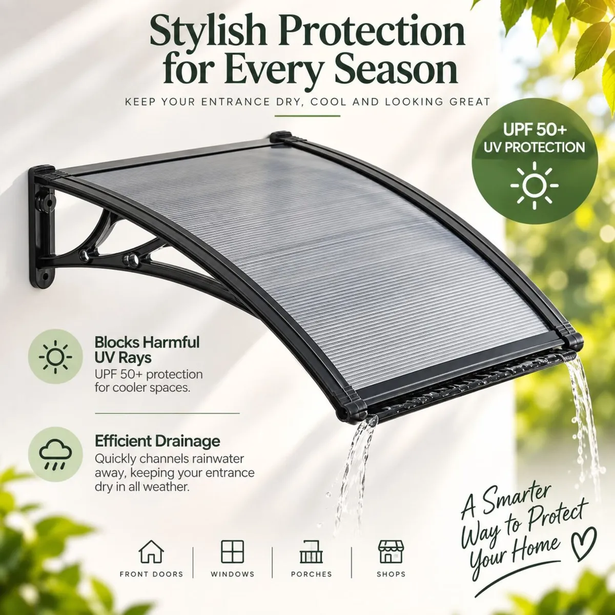 Polycarbonate Door Canopy 61 x 60cm  Smoke Grey Fr - Image 1