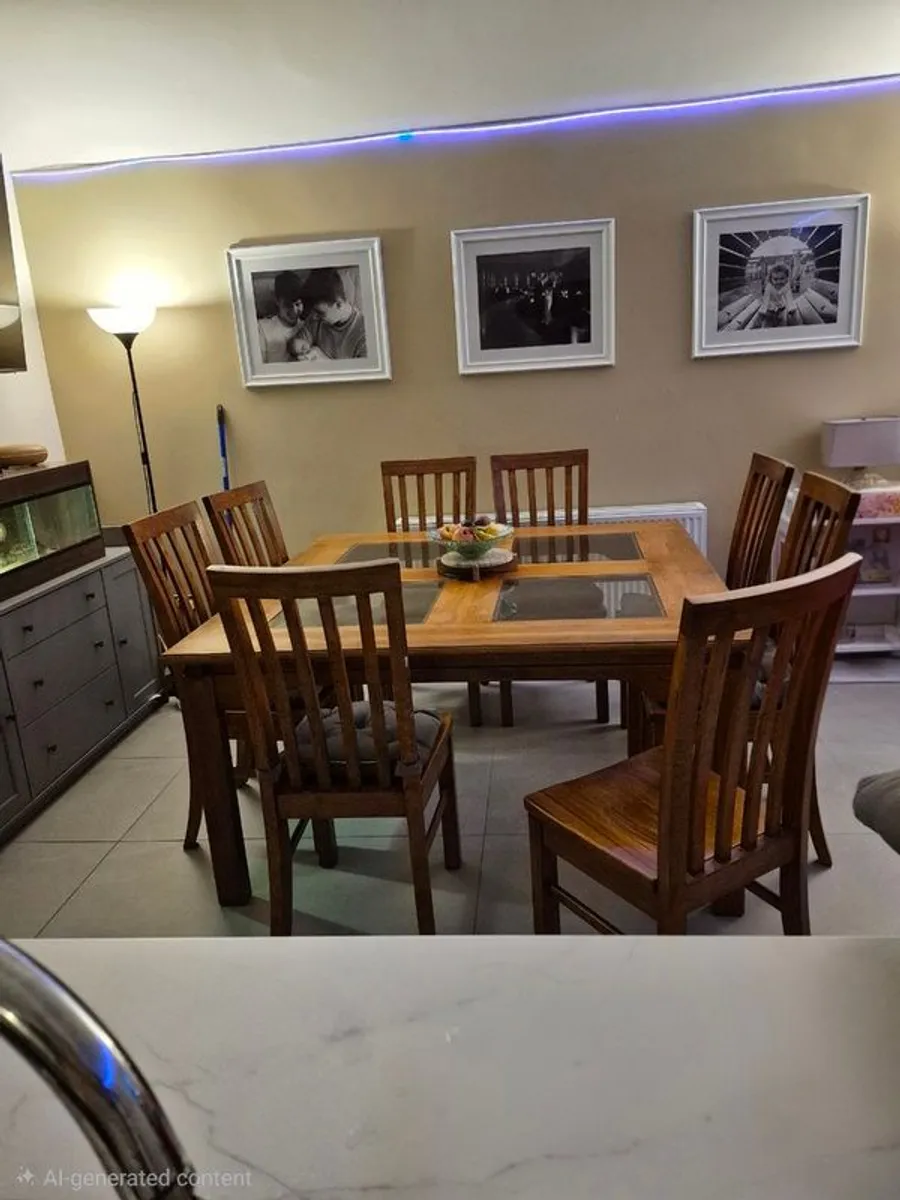 Solid Oak 8-seater Square Dining Set - Image 1