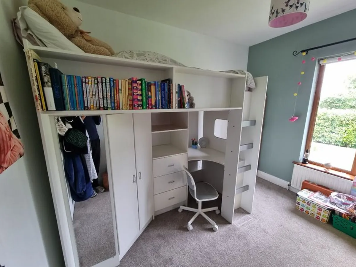 High Sleeper bed, chest of drawers, IKEA storage box - Image 1