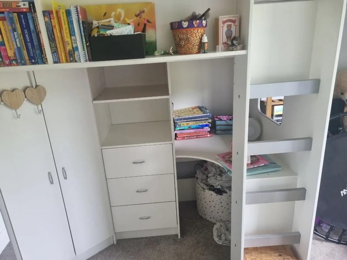 High Sleeper bed, chest of drawers, IKEA storage box - Image 2