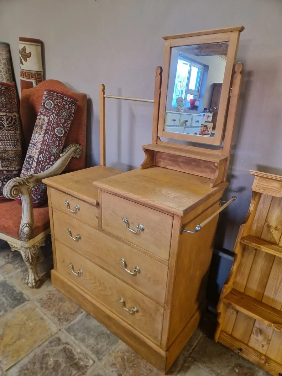 Early 1900s pine chest, wash stand mirror - Image 1
