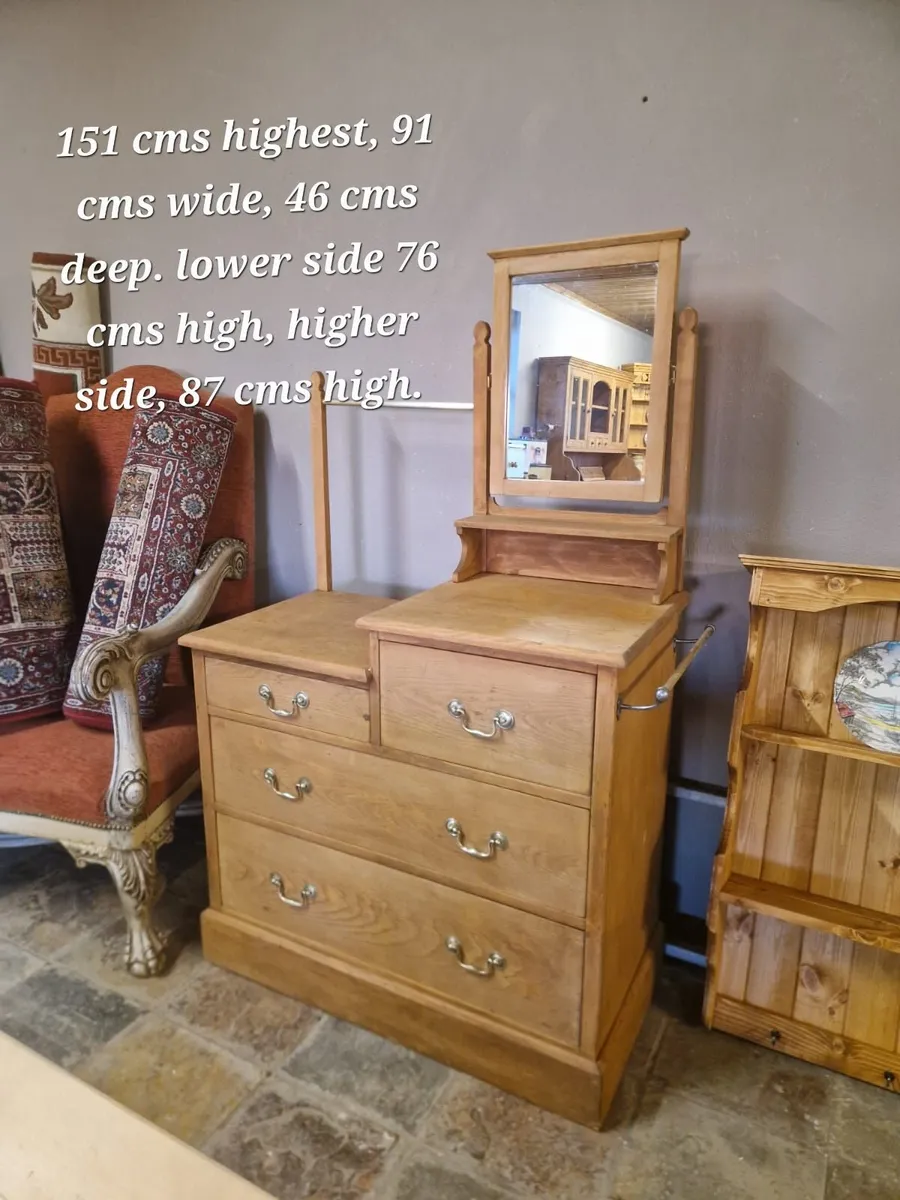 Early 1900s pine chest, wash stand mirror - Image 3