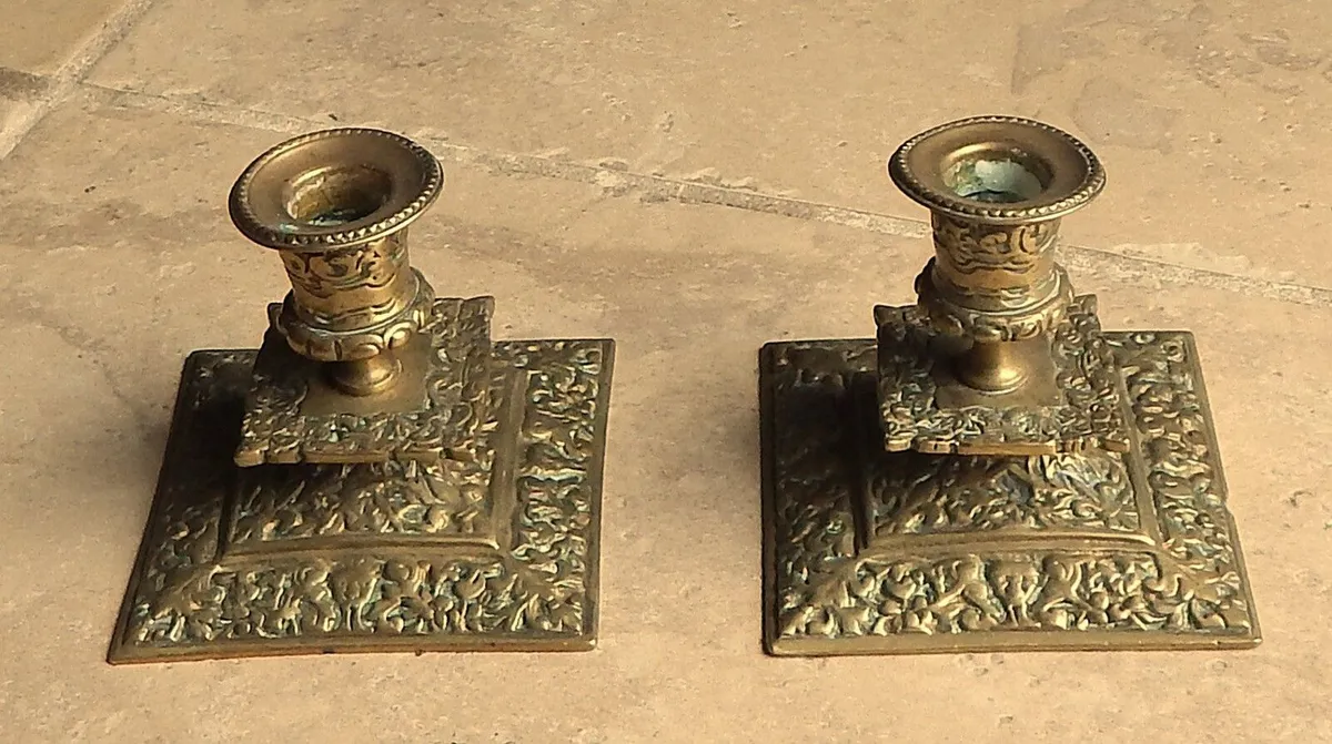 Pair of Vintage Solid Brass Candlesticks - Image 1