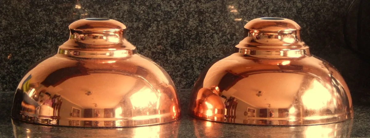 Pair of Copper Coated Metal Pendant Lampshades - Image 1
