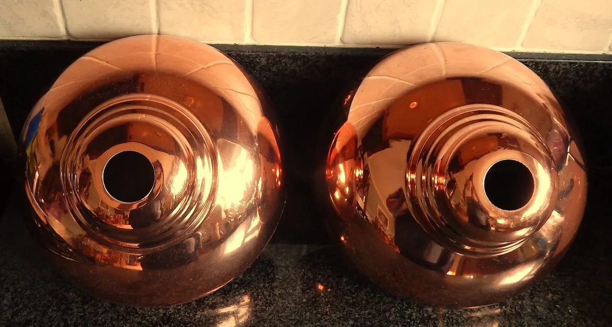 Pair of Copper Coated Metal Pendant Lampshades - Image 2