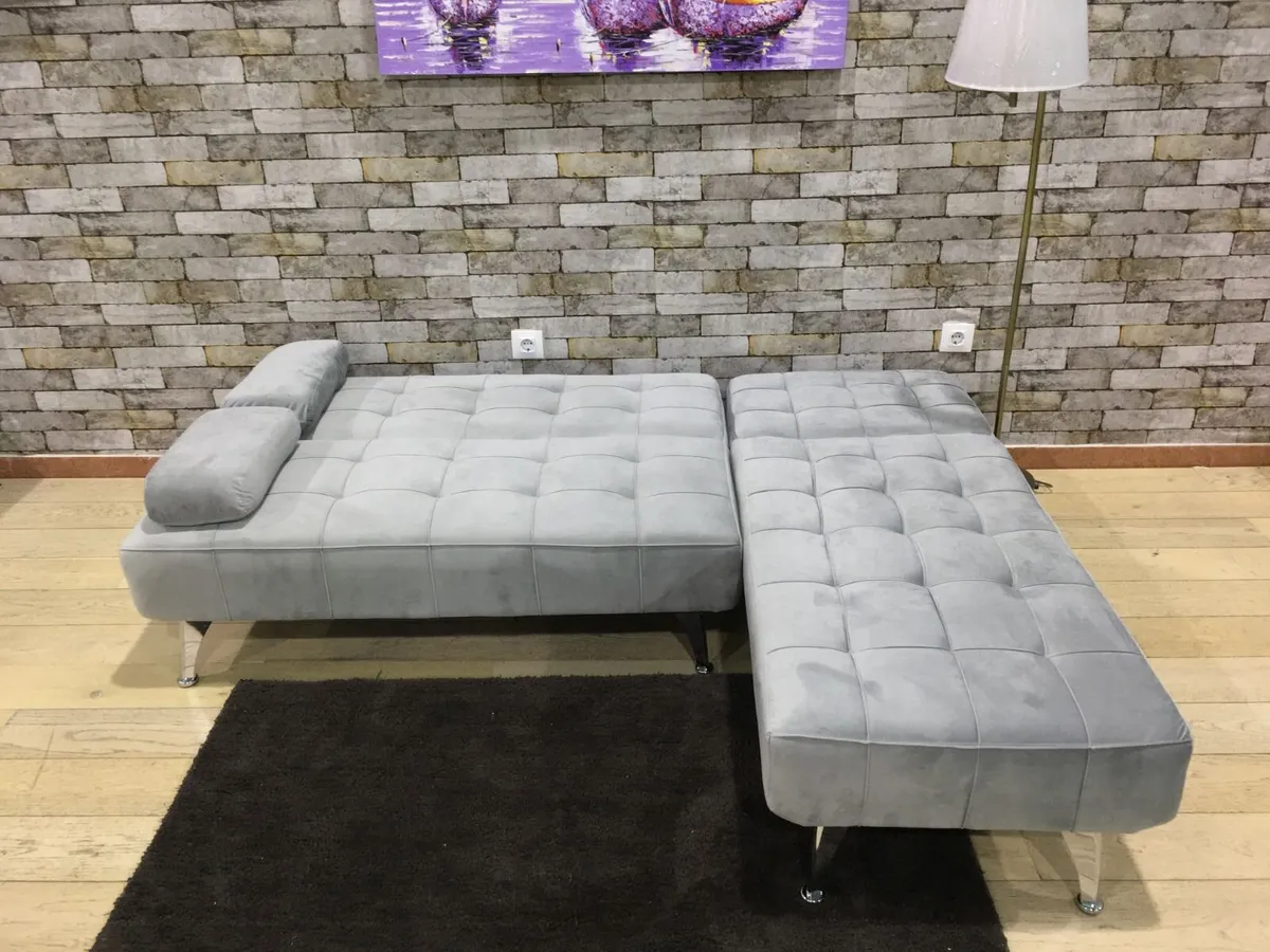 🛋️ AROA XS Corner Sofa Bed, Grey velvet - Image 2