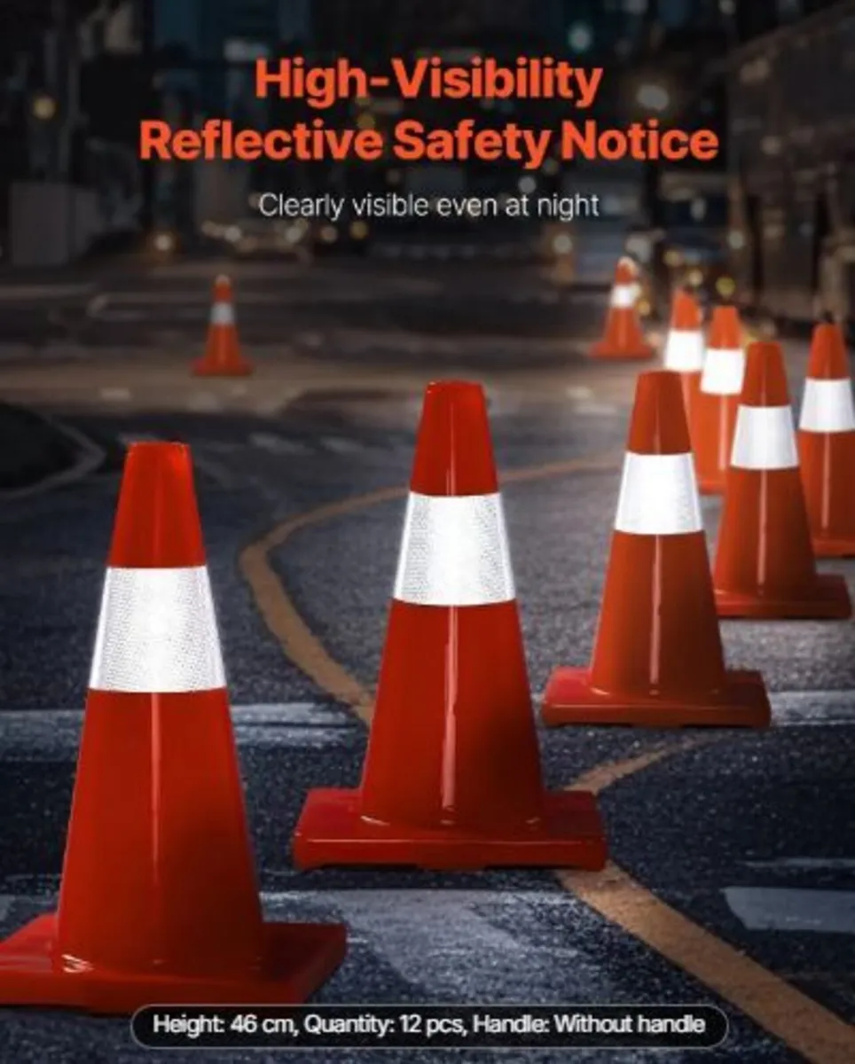 12Pack 18" Traffic Cones, Safety Road - Image 2
