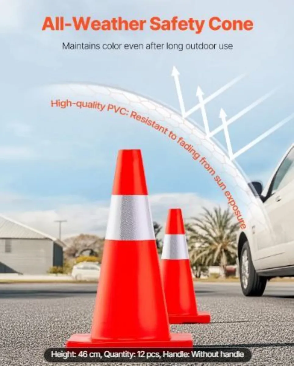 12Pack 18" Traffic Cones, Safety Road - Image 3