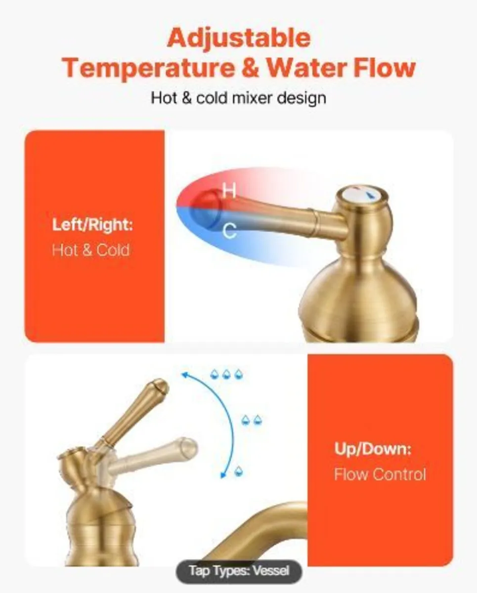 Single Handle Sink Faucet, Solid Brass Single - Image 2