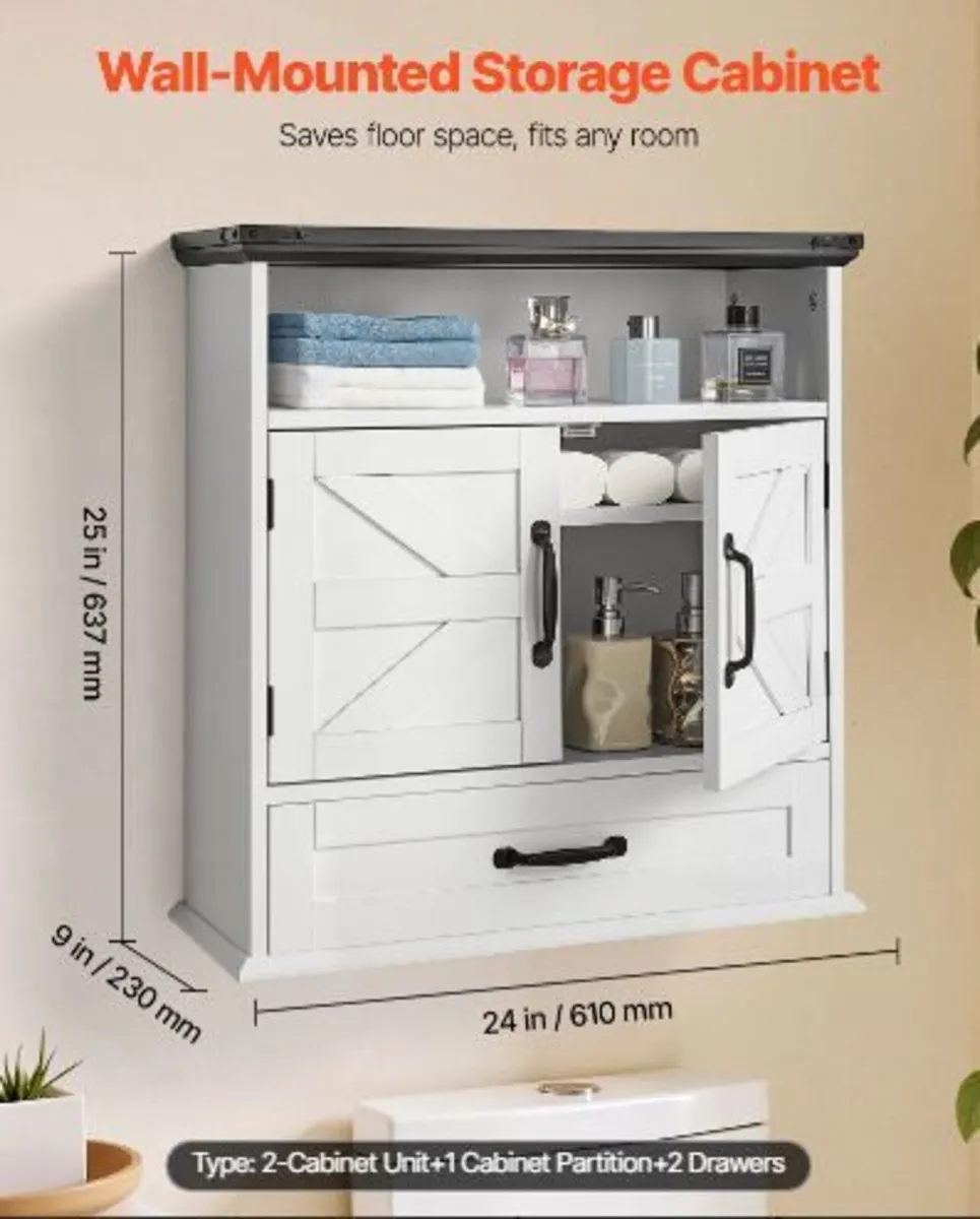 Bathroom Wall Cabinet, 2 Doors & Adjustable - Image 1