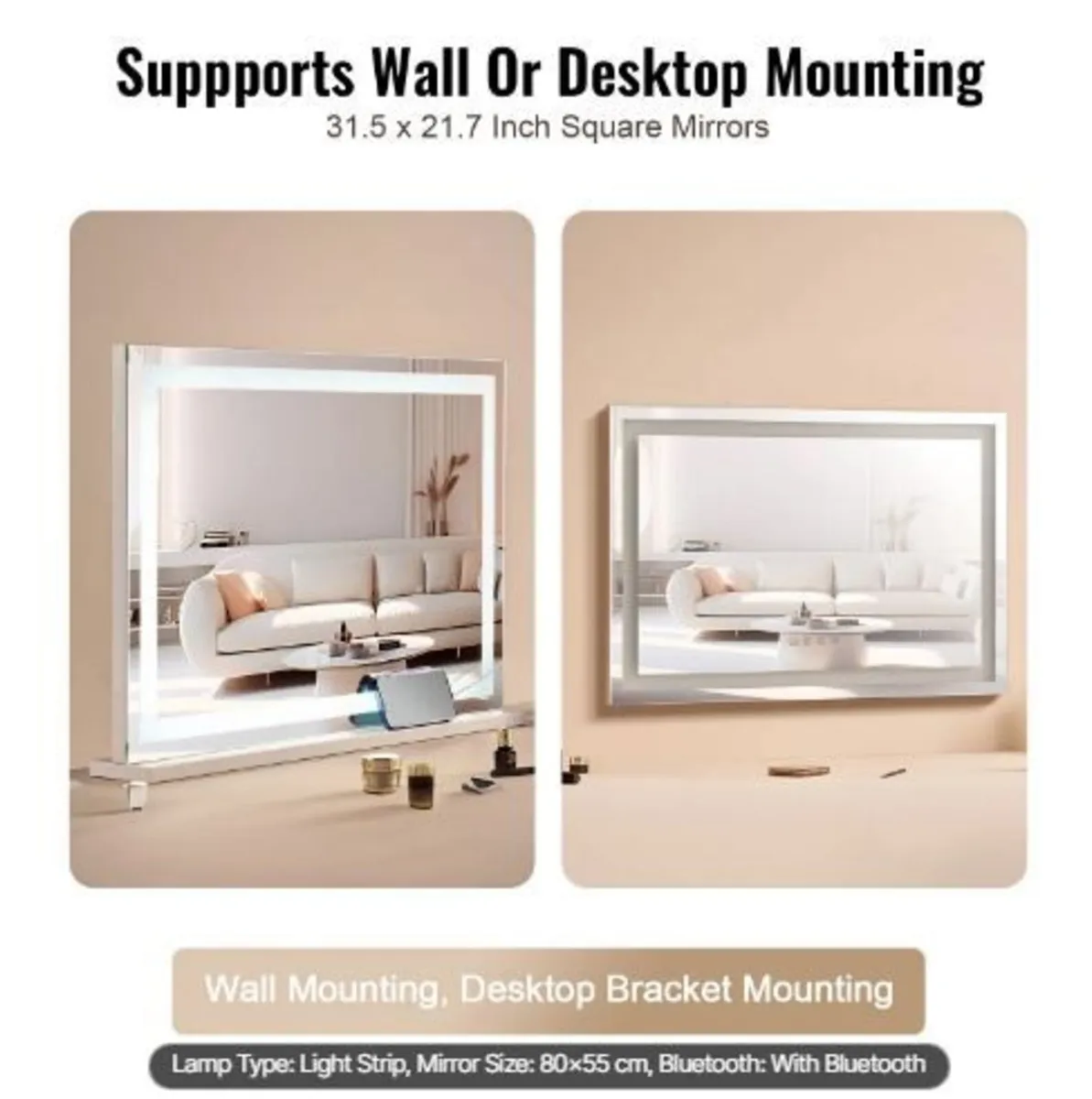 Lighted Makeup Mirror 3 Color w/ Bluetooth - Image 1