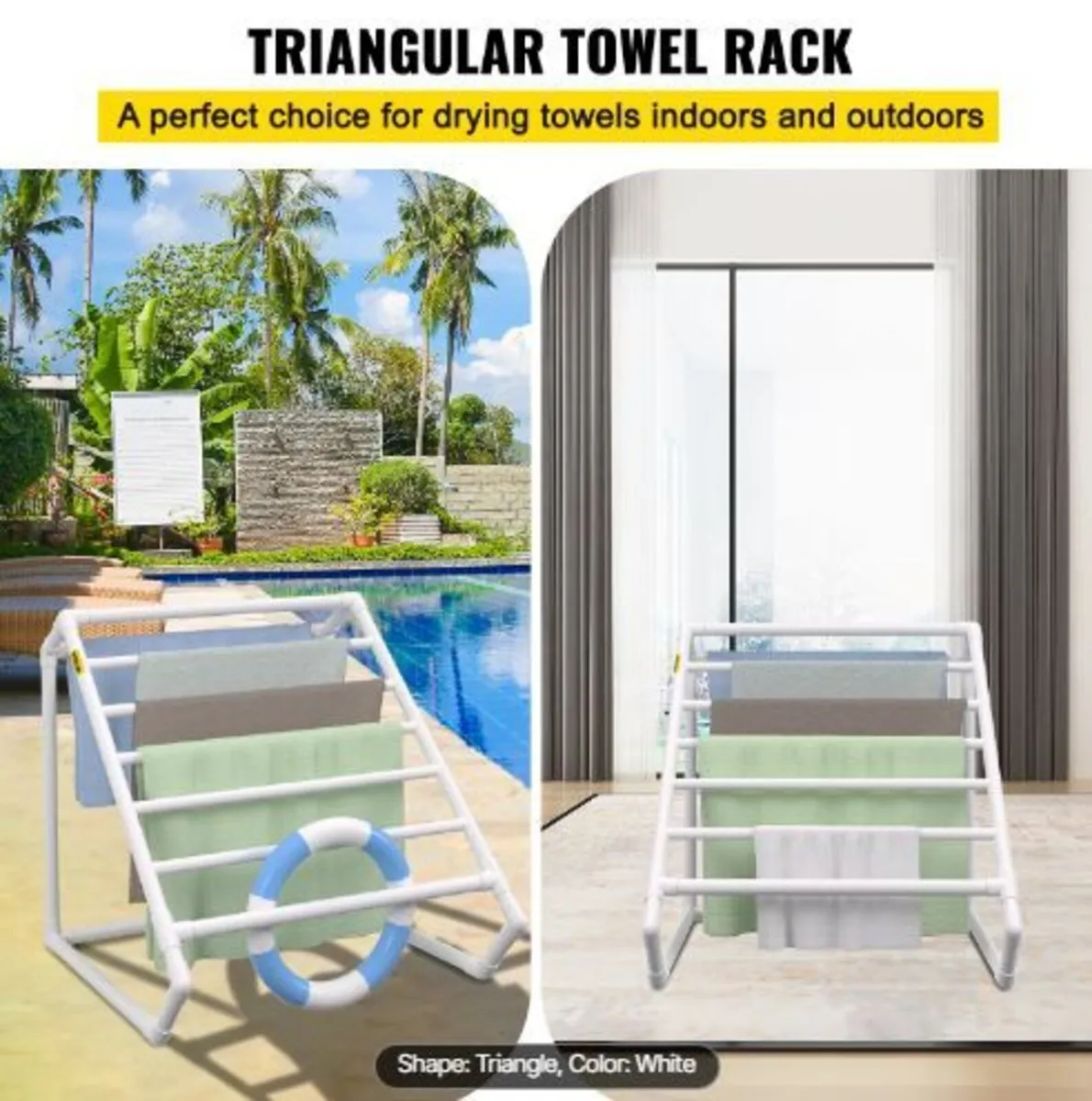 Pool Towel Rack, 8 Bar, White - Image 2
