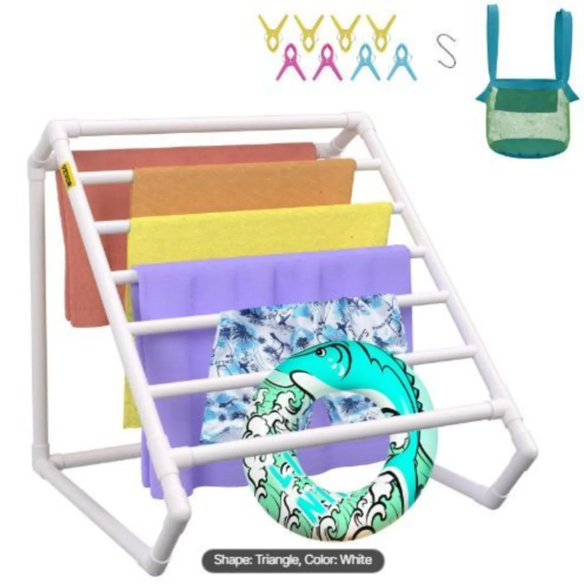 Pool Towel Rack, 8 Bar, White - Image 3