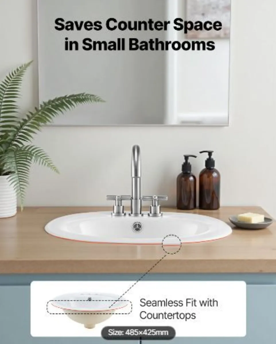 Semi Recessed Bathroom Sink, 485 x 425 mm - Image 1